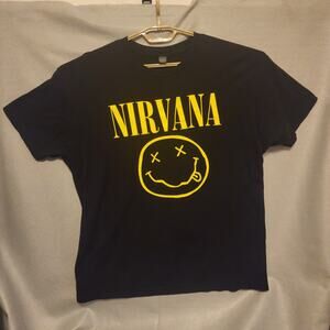 Nirvana Black T'shirt with Yellow Smiley Face graphics XL Good condition
